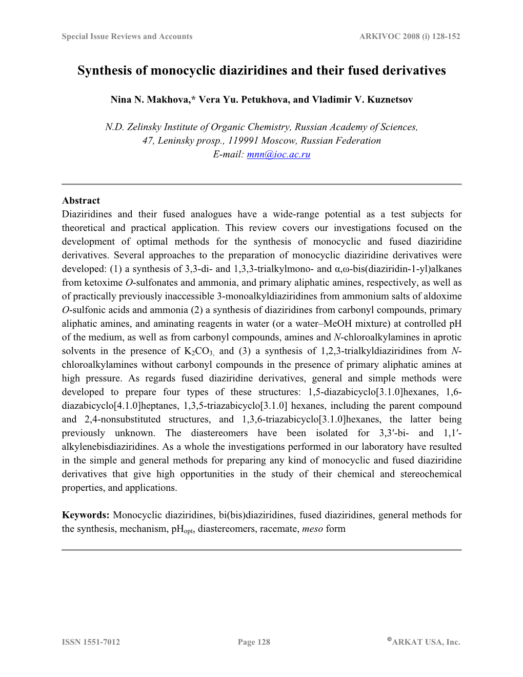 Synthesis of Monocyclic Diaziridines and Their Fused Derivatives