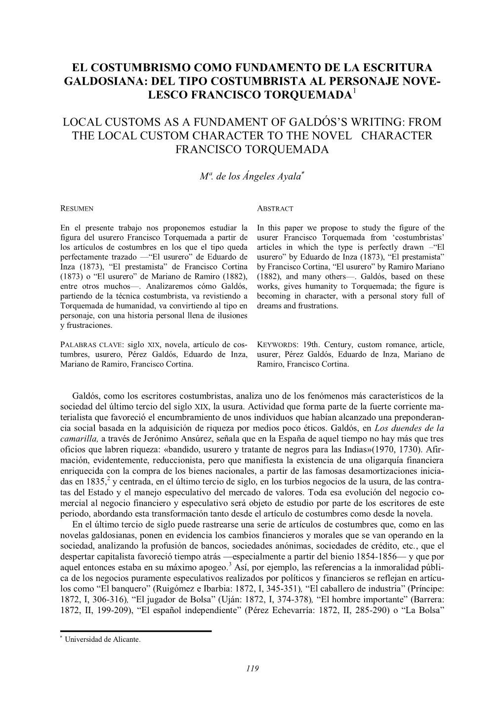 El Costumbrismo Como Fundamento De La Escritura Galdosiana: Del Tipo Costumbrista Al Personaje Nove- Lesco Francisco Torquemada1