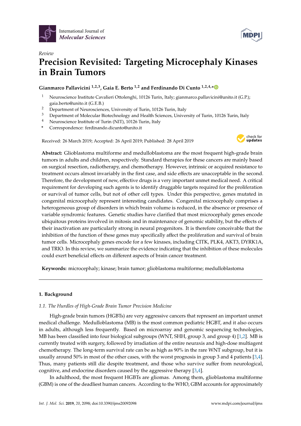 Targeting Microcephaly Kinases in Brain Tumors