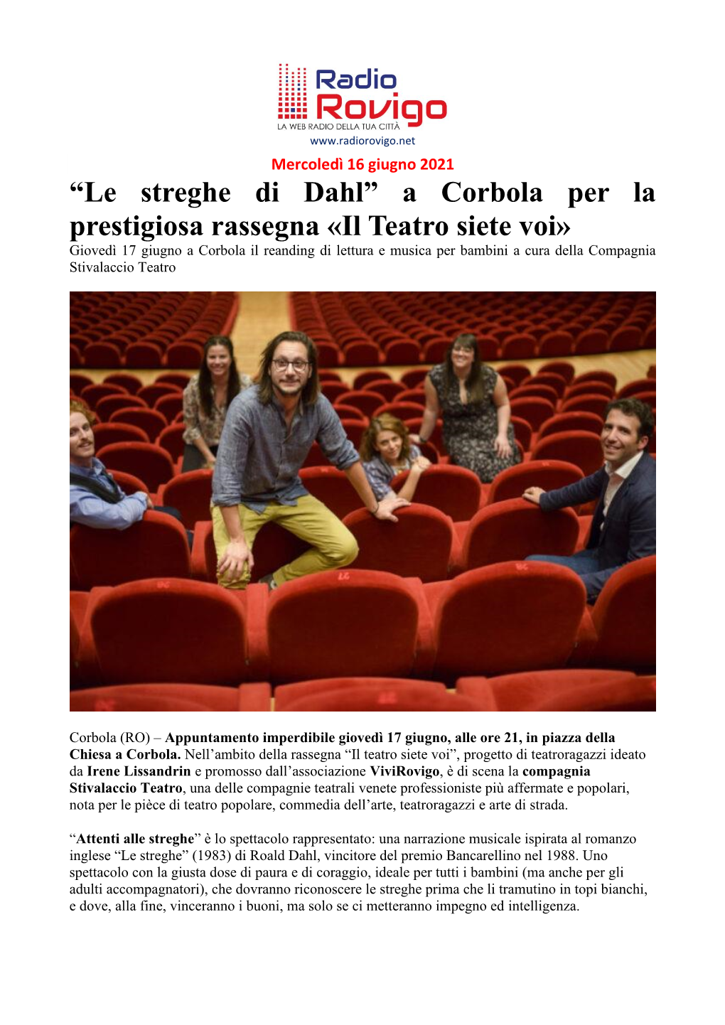 A Corbola Per La Prestigiosa Rassegna «Il Teatro Siete