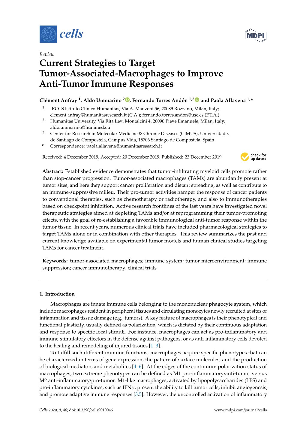 Current Strategies to Target Tumor-Associated-Macrophages to Improve Anti-Tumor Immune Responses