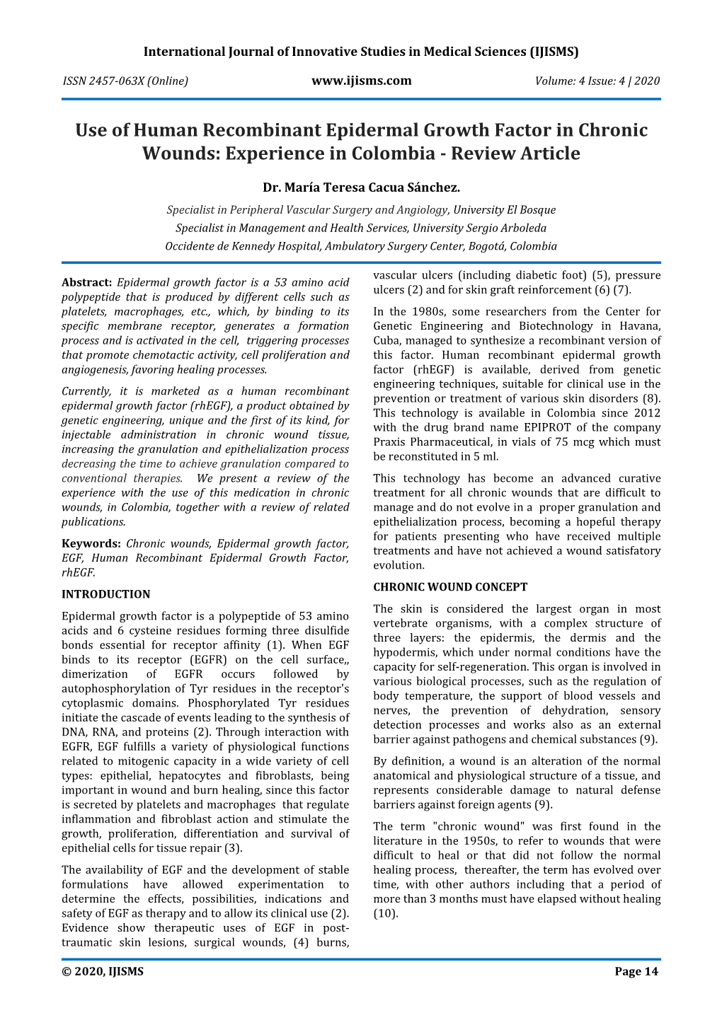 Use of Human Recombinant Epidermal Growth Factor in Chronic Wounds: Experience in Colombia - Review Article