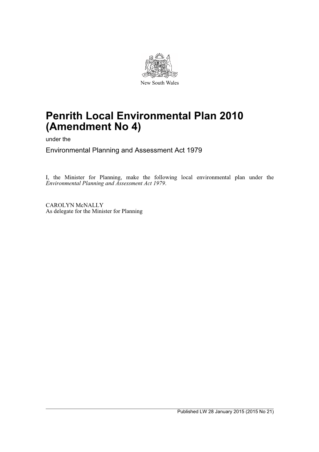 Penrith Local Environmental Plan 2010 (Amendment No 4) (2015-21)