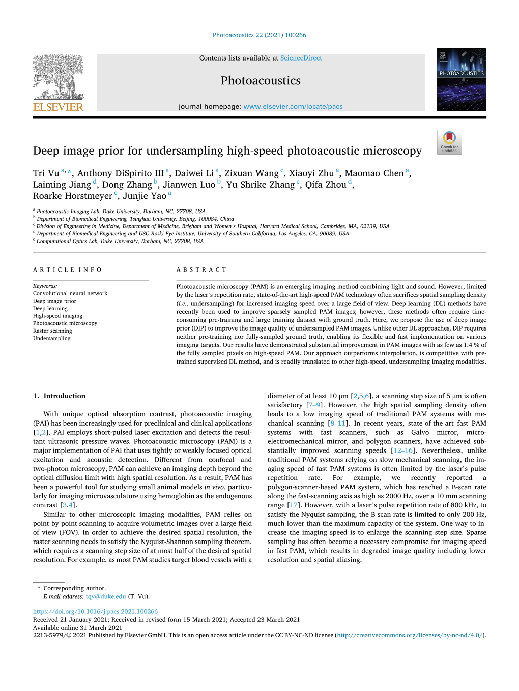 Deep Image Prior for Undersampling High-Speed Photoacoustic Microscopy