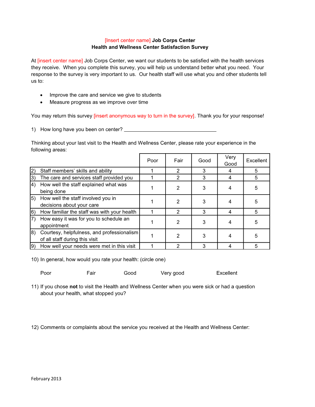 Health And Wellness Student Satisfaction Survey