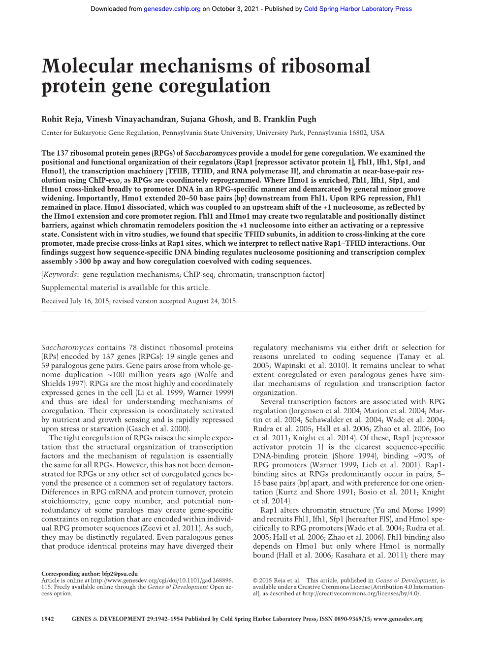 Molecular Mechanisms of Ribosomal Protein Gene Coregulation