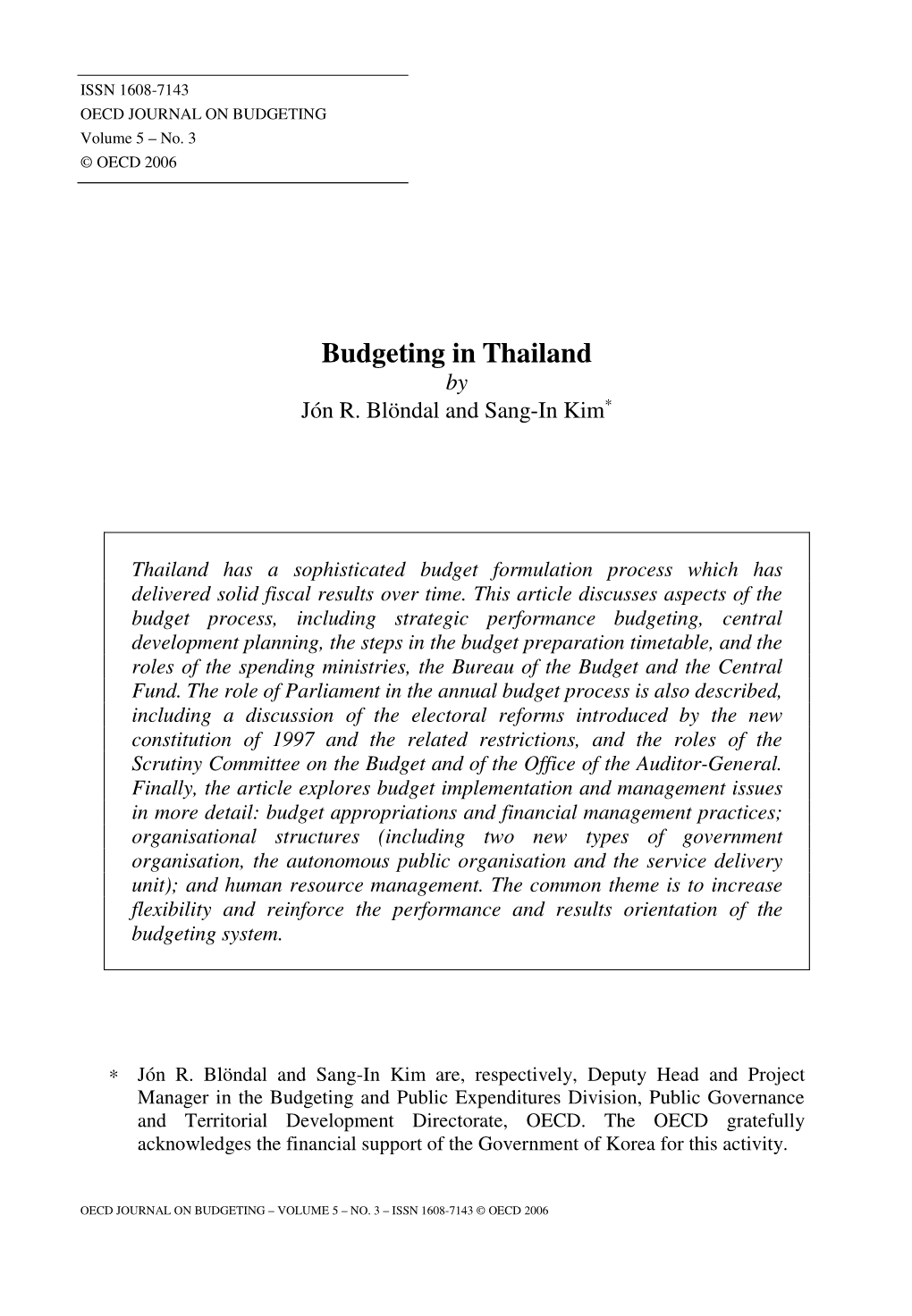 Budgeting in Thailand by Jón R