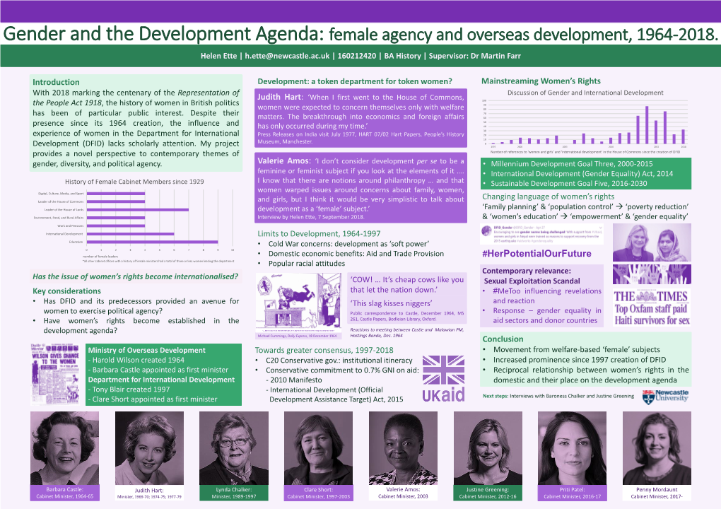 Gender and the Development Agenda: Female Agency and Overseas Development, 1964-2018