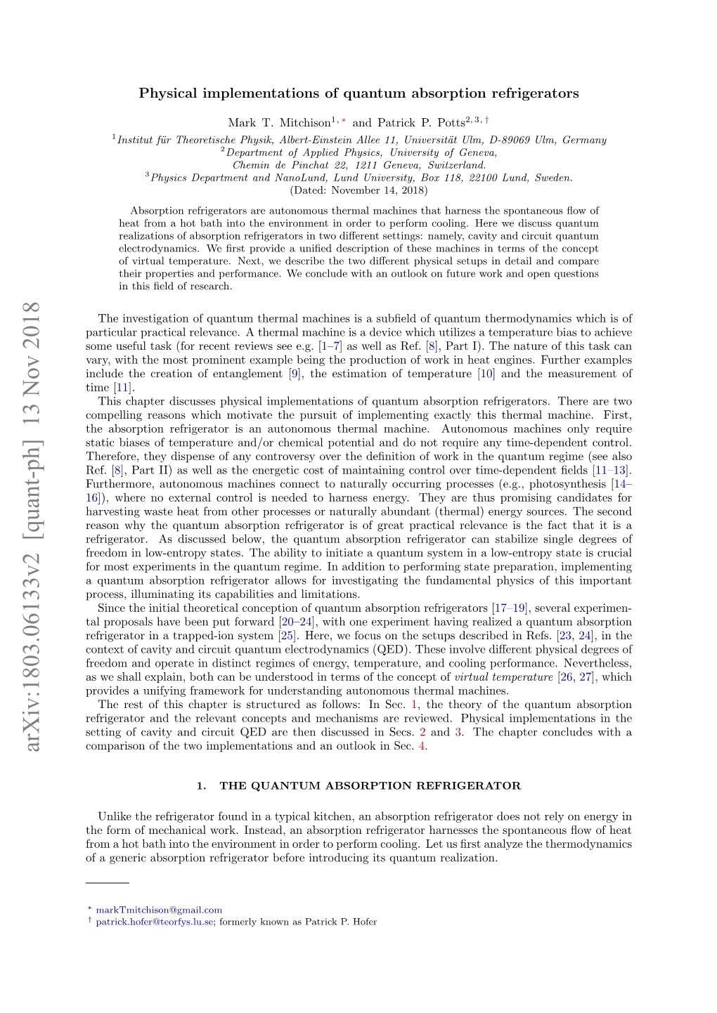 Physical Implementations of Quantum Absorption Refrigerators