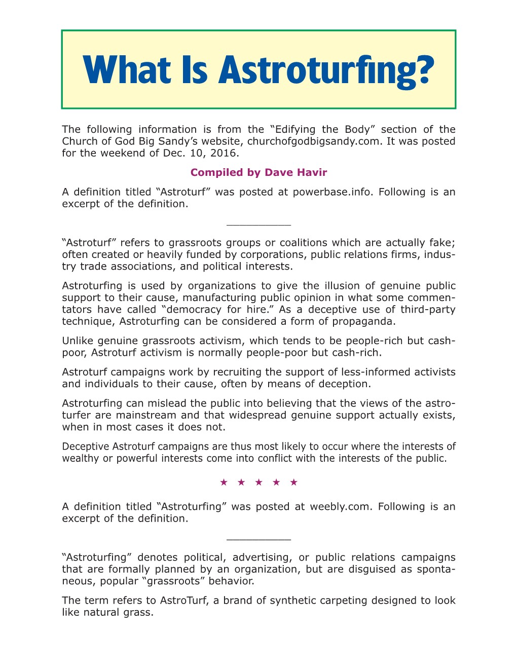 What Is Astroturfing? Churchofgodbigsandy.Com