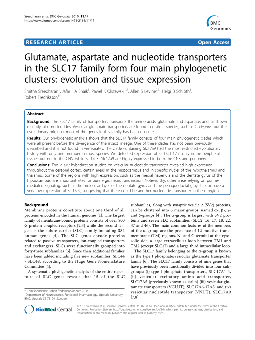 Glutamate, Aspartate and Nucleotide Transporters in the SLC17 Family Form Four Main Phylogenetic Clusters: Evolution and Tissue