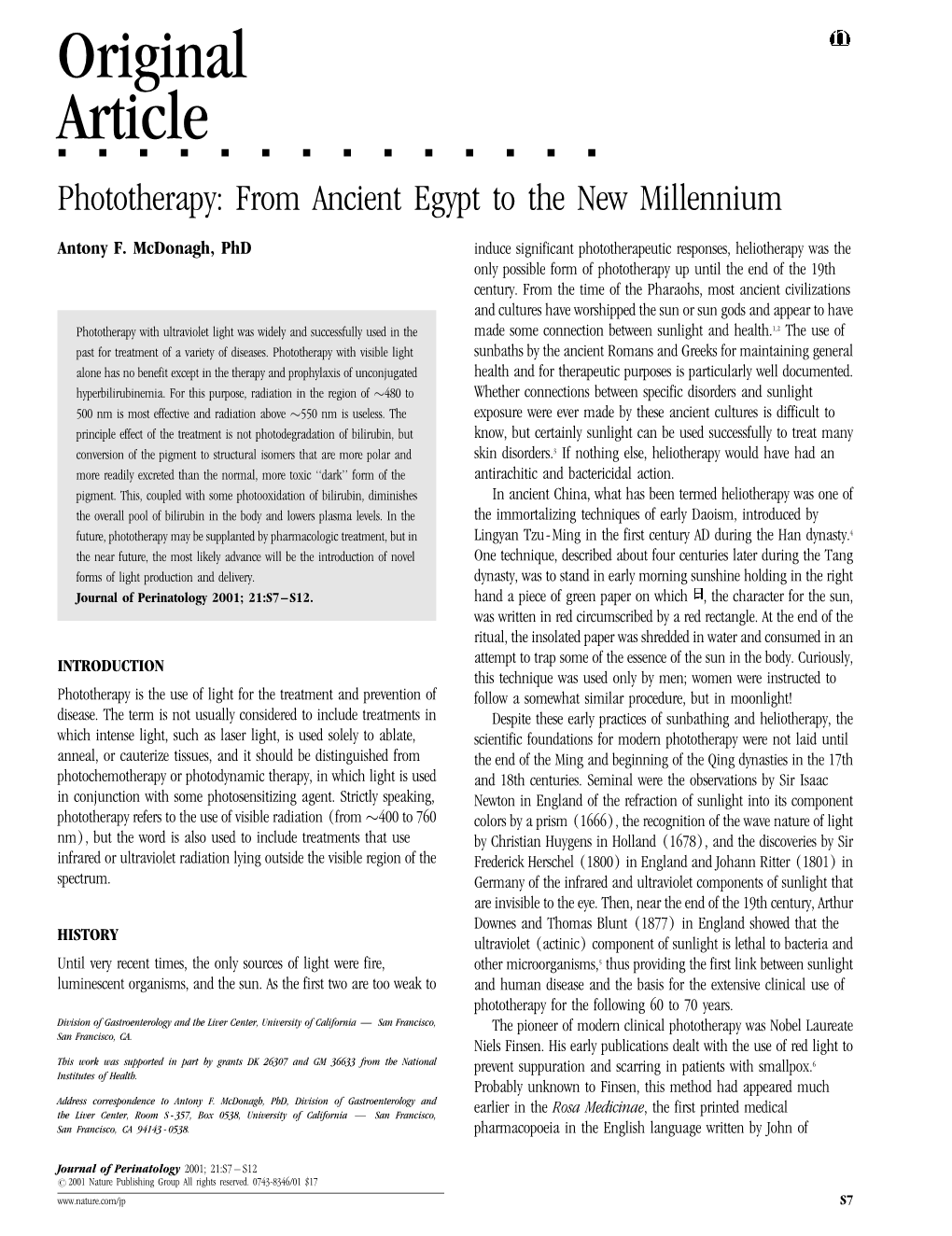 Phototherapy: from Ancient Egypt to the New Millennium