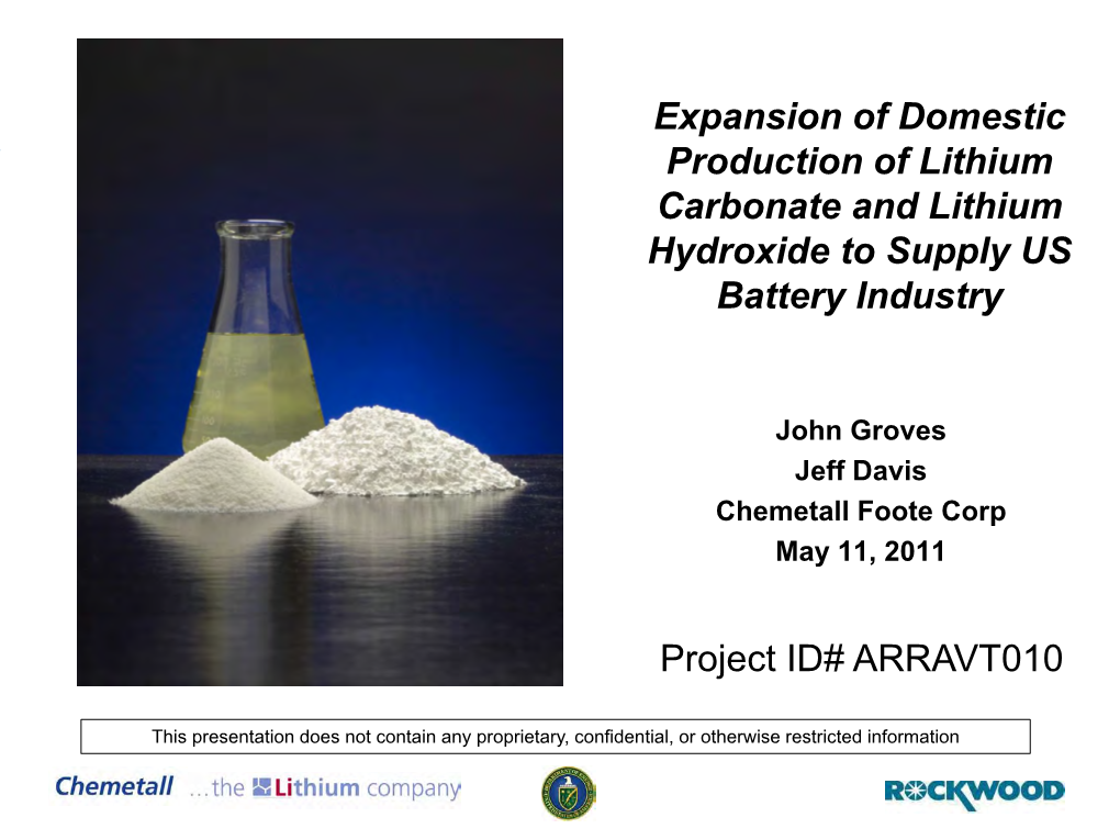 Expansion of Domestic Production of Lithium Carbonate and Lithium Hydroxide to Supply US Battery Industry