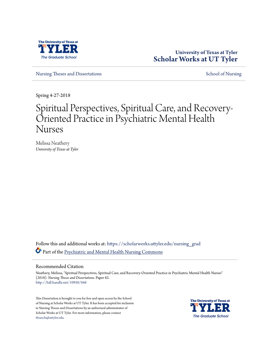 Spiritual Perspectives, Spiritual Care, and Recovery-Oriented Practice in Psychiatric Mental Health Nurses