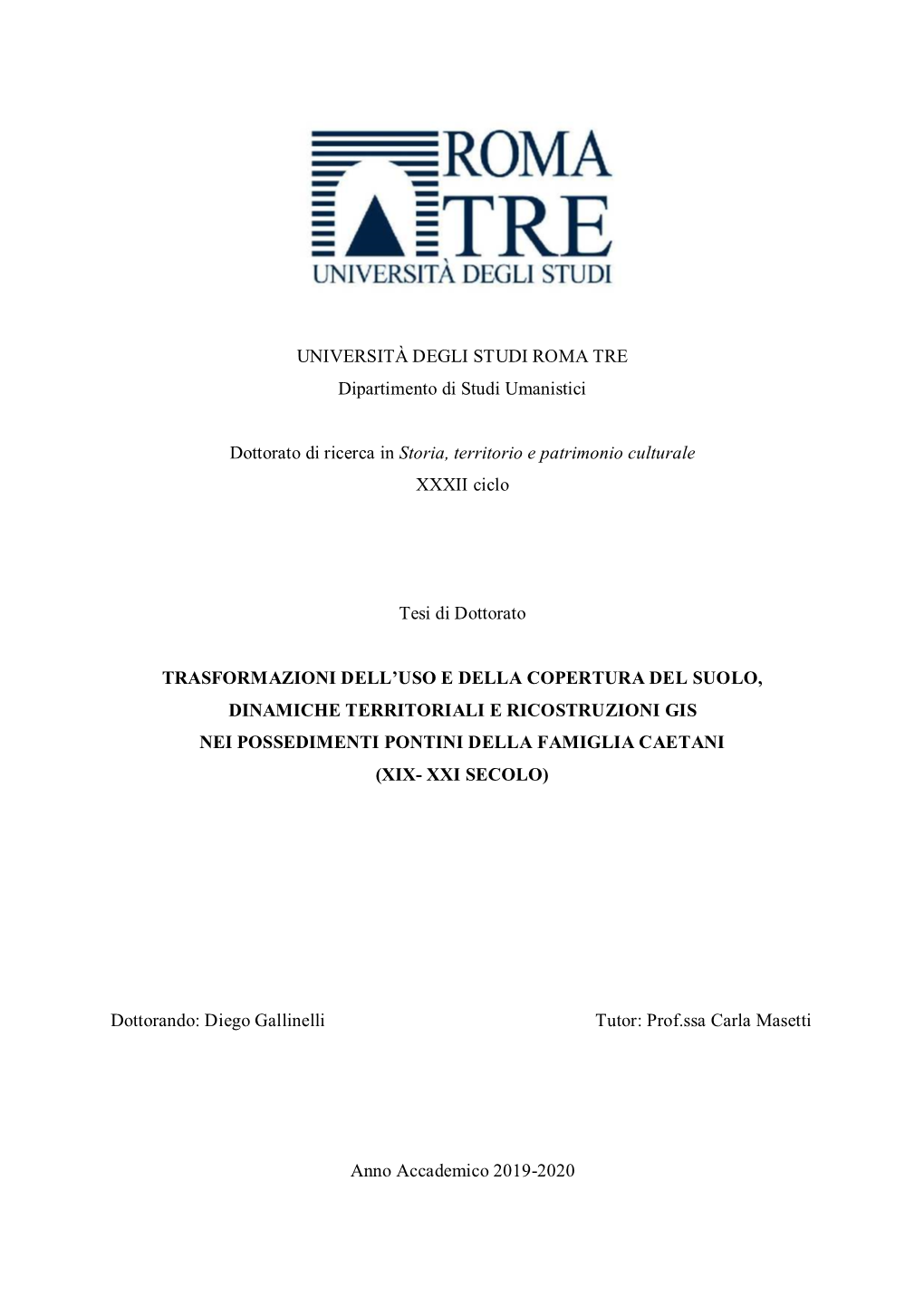 UNIVERSITÀ DEGLI STUDI ROMA TRE Dipartimento Di Studi Umanistici