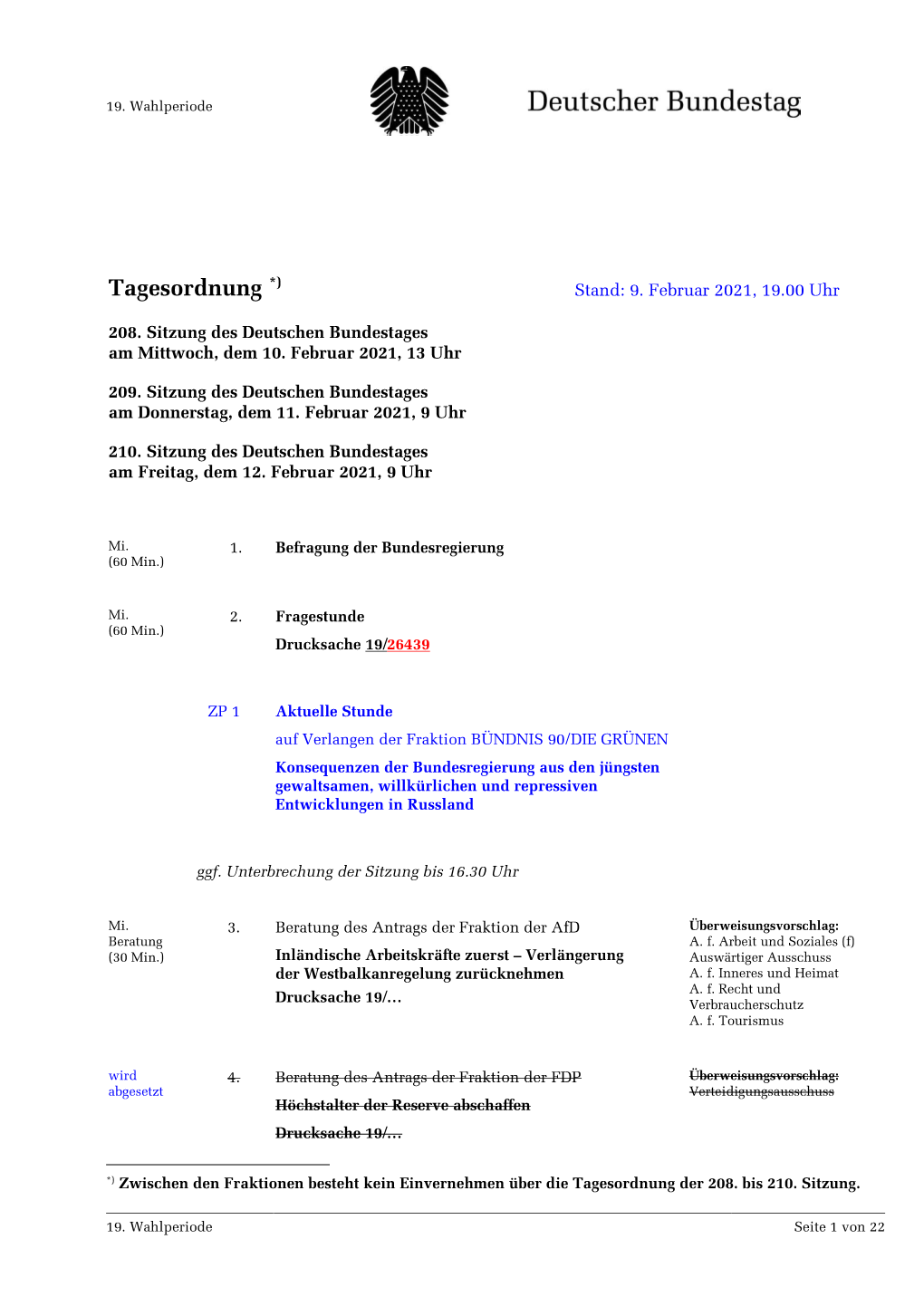 Amtliche Tagesordnung Der Sitzungen