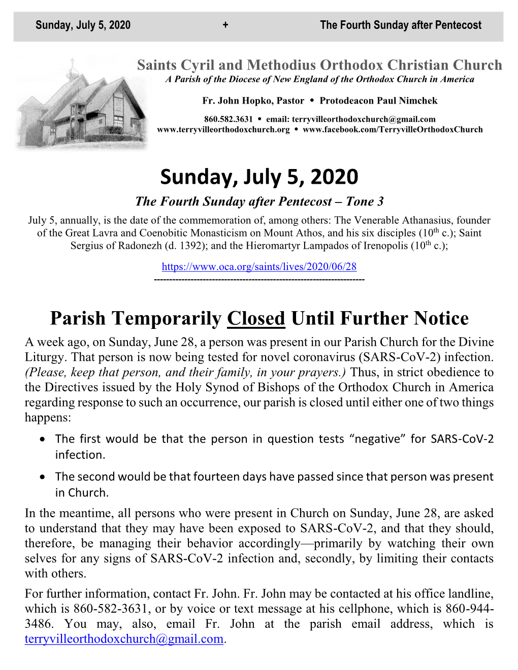 Sunday, July 5, 2020 + the Fourth Sunday After Pentecost