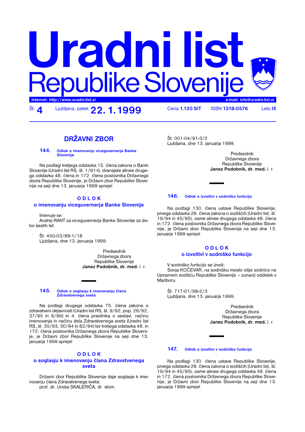 Republike Slovenije Internet: E-Mail: Info@Uradni-List.Si Št