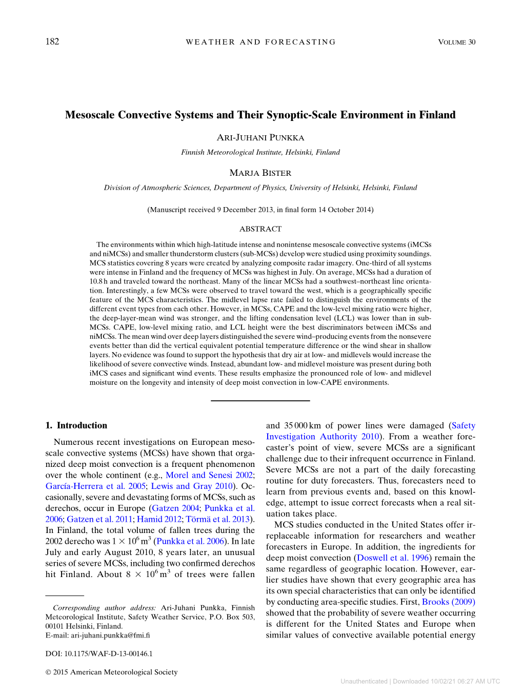 Mesoscale Convective Systems and Their Synoptic-Scale Environment in Finland