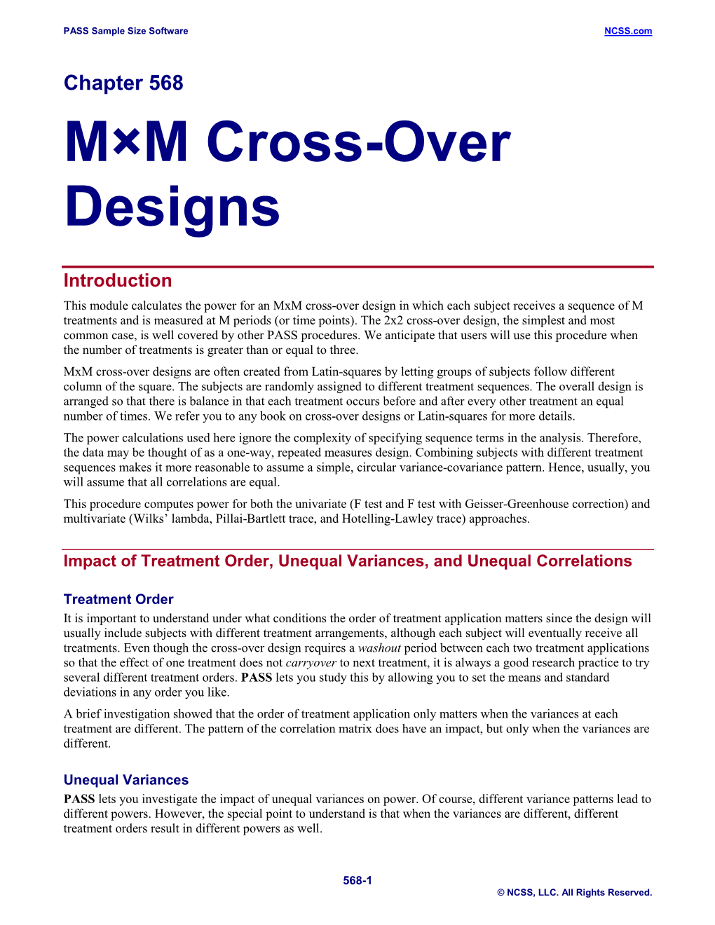 M×M Cross-Over Designs