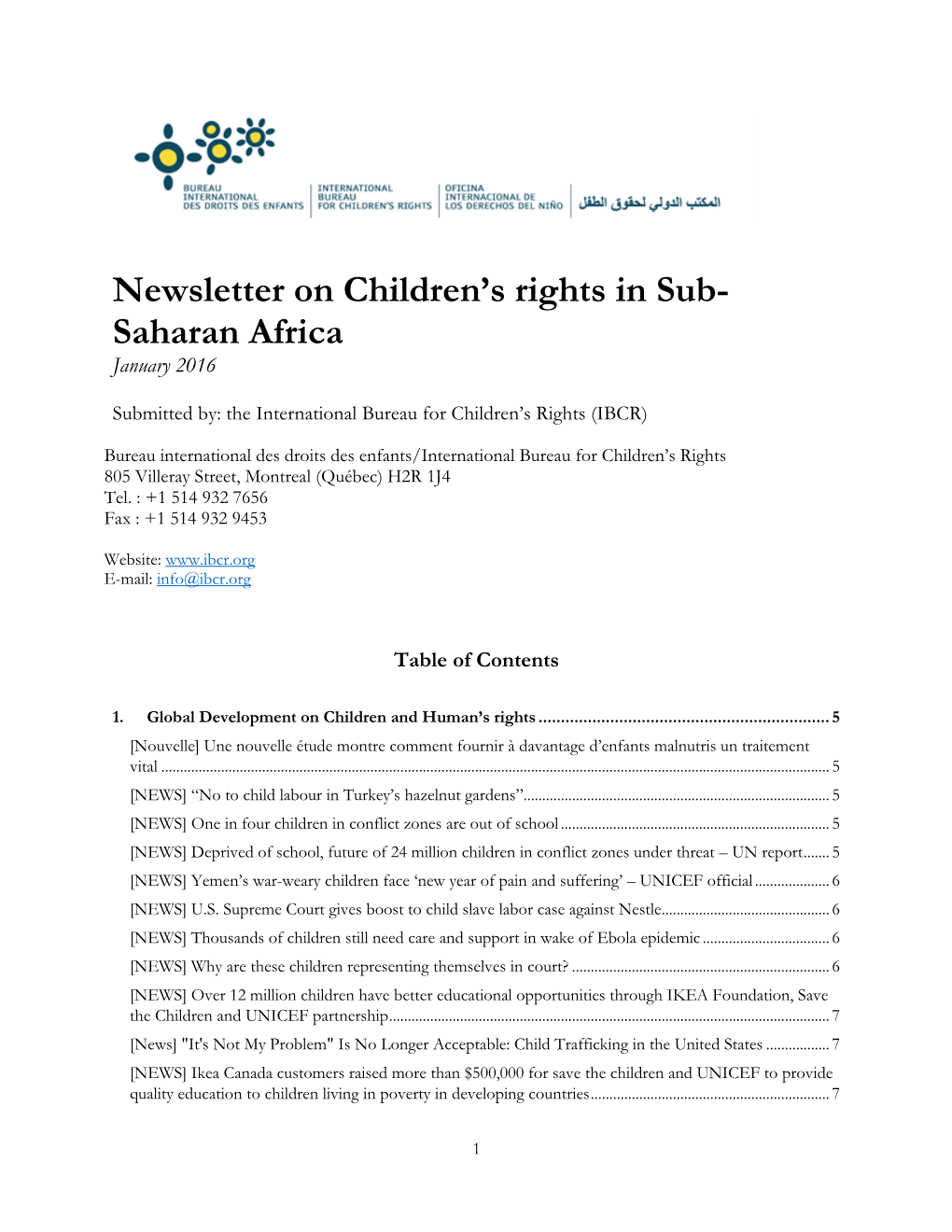 Newsletter on Children's Rights in Sub- Saharan Africa