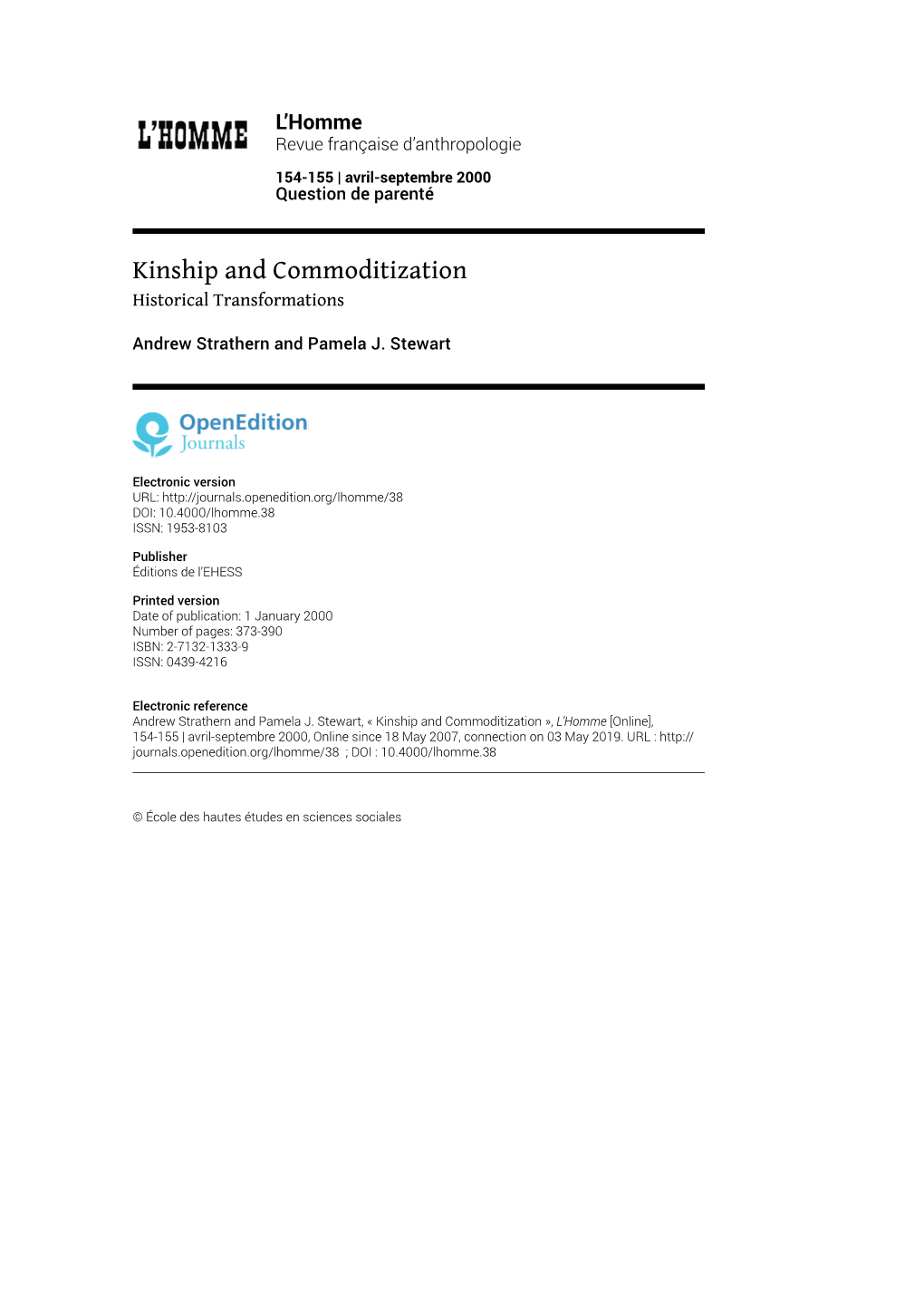 Kinship and Commoditization Historical Transformations