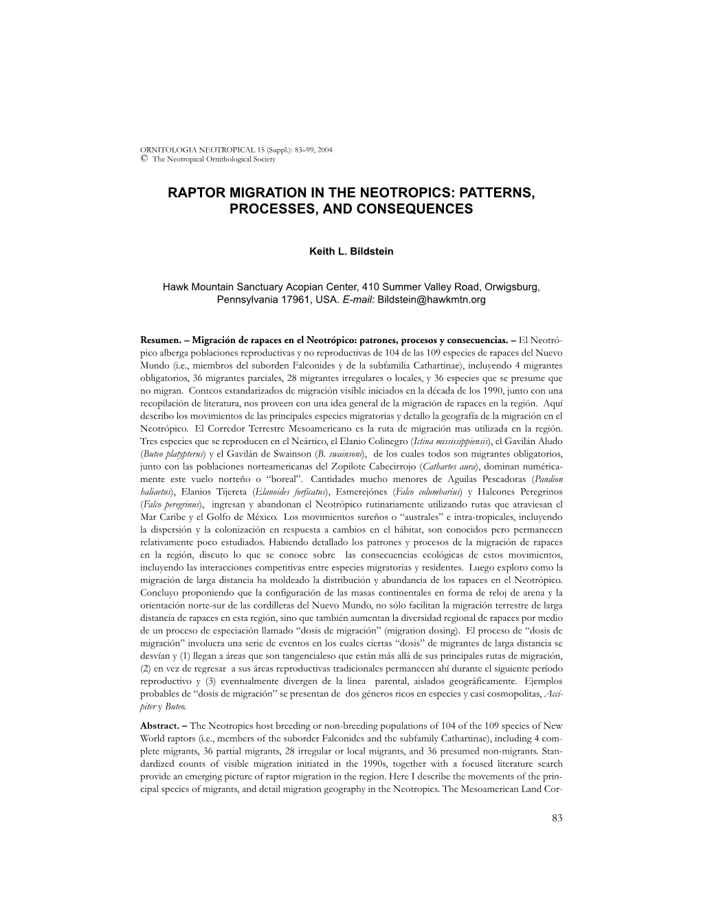 Raptor Migration in the Neotropics: Patterns, Processes, and Consequences