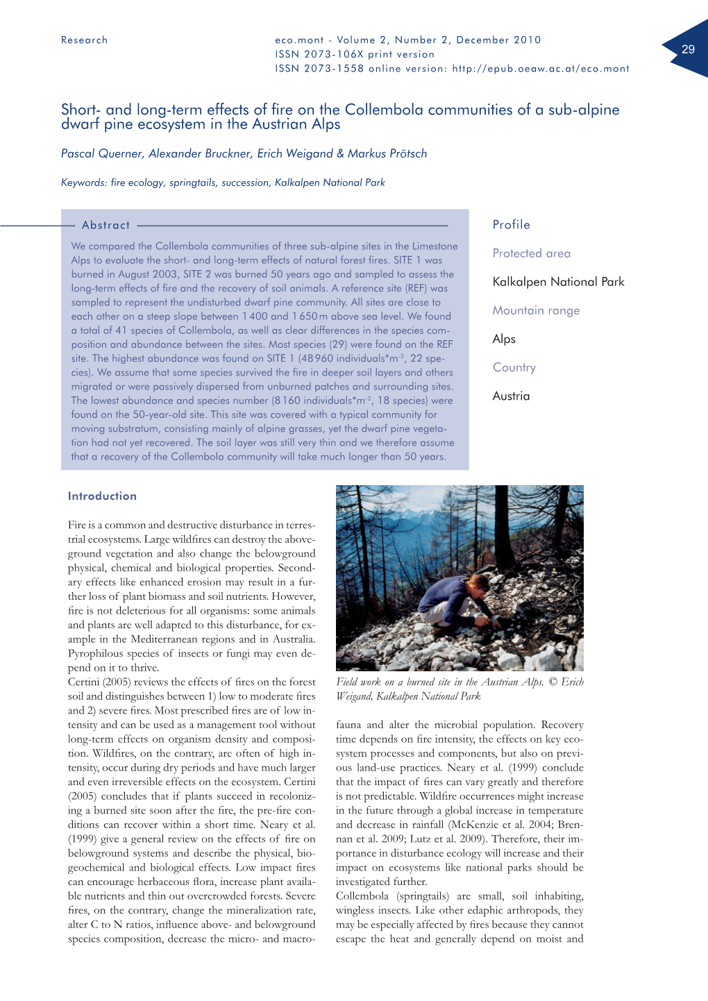 And Long-Term Effects of Fire on the Collembola Communities of a Sub-Alpine Dwarf Pine Ecosystem in the Austrian Alps