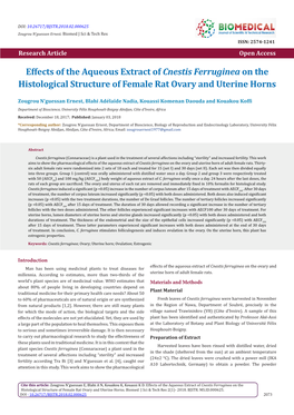 Effects of the Aqueous Extract of Cnestis Ferruginea on the Histological Structure of Female Rat Ovary and Uterine Horns