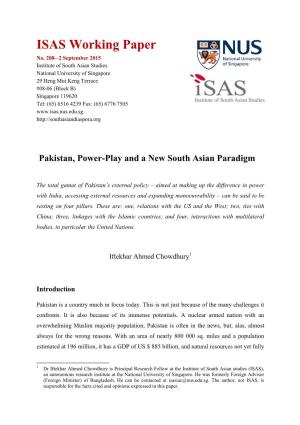 Pakistan, Power-Play and a New South Asian Paradigm