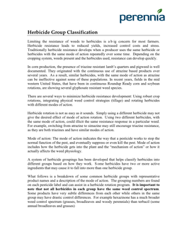 Herbicide Group Classification