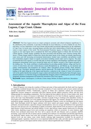 Assessment of the Aquatic Macrophytes and Algae of the Fosu Lagoon, Cape Coast