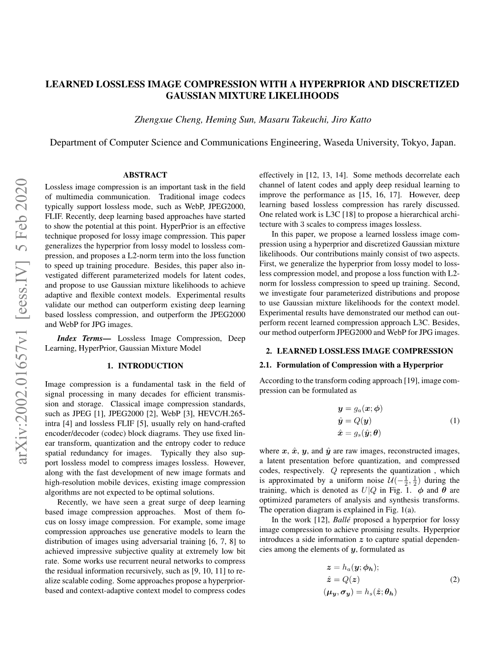 Arxiv:2002.01657V1 [Eess.IV] 5 Feb 2020 Port Lossless Model to Compress Images Lossless