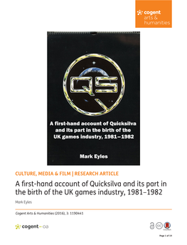 A First-Hand Account of Quicksilva and Its Part in the Birth of the UK Games Industry, 1981–1982