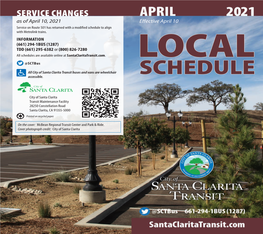 SERVICE CHANGES As of April 10, 2021 Effective April 10 Service on Route 501 Has Returned with a Modified Schedule to Align with Metrolink Trains