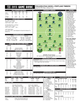 PHILADELPHIA UNION V PORTLAND TIMBERS (July 20, PPL Park, 7:30 P.M