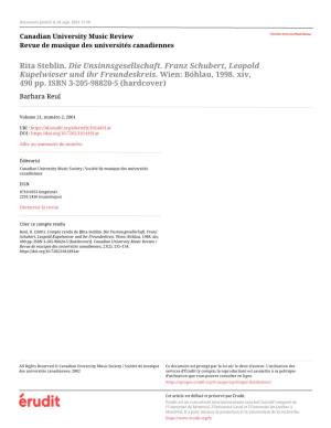 Rita Steblin. Die Unsinnsgesellschaft. Franz Schubert, Leopold Kupelwieser Und Ihr Freundeskreis. Wien: Böhlau, 1998