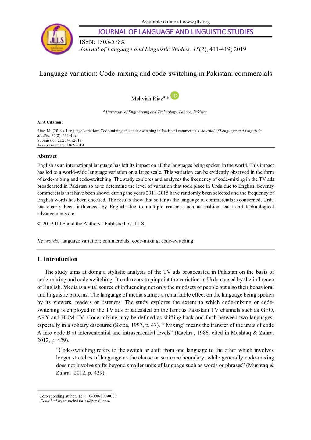 Language Variation: Code-Mixing and Code-Switching in Pakistani Commercials