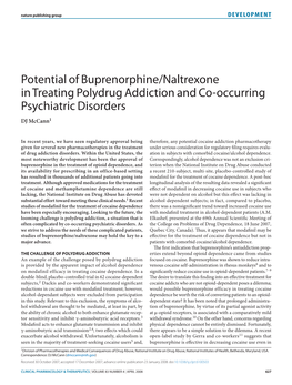 Potential of Buprenorphine/Naltrexone in Treating Polydrug Addiction and Co-Occurring Psychiatric Disorders