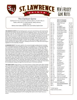 The Clarkson Game 2014-15 Schedule Clarkson (5-7-4, 3-1-2) at St