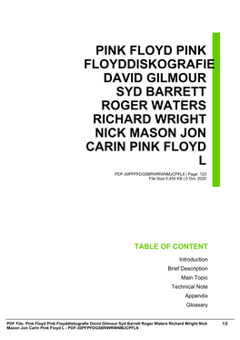 Pink Floyd Pink Floyddiskografie David Gilmour Syd Barrett Roger Waters Richard Wright Nick Mason Jon Carin Pink Floyd L