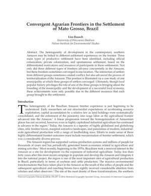 Convergent Agrarian Frontiers in the Settlement of Mato Grosso, Brazil