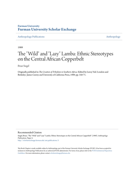 "Lazy" Lamba: Ethnic Stereotypes on the Central African Copperbelt Brian Siegel