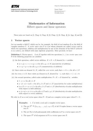 Mathematics of Information Hilbert Spaces and Linear Operators