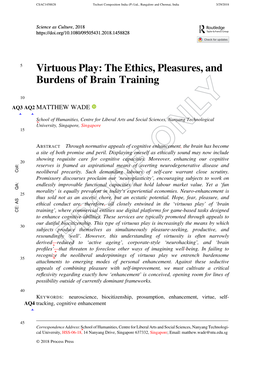 Virtuous Play: the Ethics, Pleasures, and Burdens of Brain Training