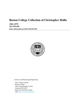 Boston College Collection of Christopher Hollis 1961-1975 MS.1993.050