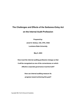 The Challenges and Effects of the Sarbanes-Oxley Act on the Internal