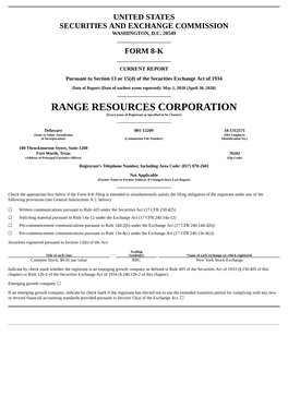 RANGE RESOURCES CORPORATION (Exact Name of Registrant As Specified in Its Charter)