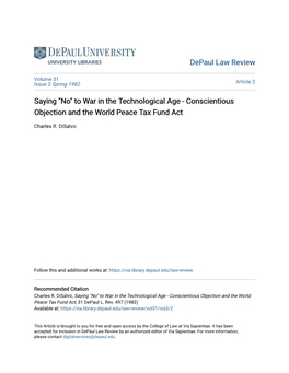 To War in the Technological Age - Conscientious Objection and the World Peace Tax Fund Act