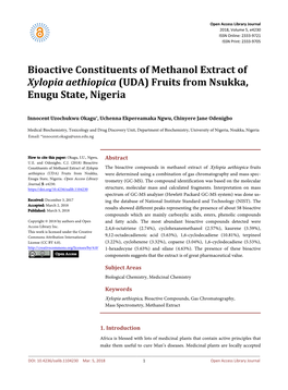 Bioactive Constituents of Methanol Extract of Xylopia Aethiopica (UDA) Fruits from Nsukka, Enugu State, Nigeria